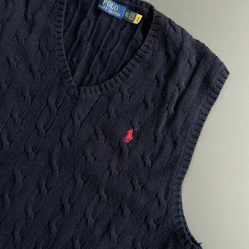 [BUNJANG] Polo Ralph Lauren Cotton Cable Knit Vest XXL / [XXL] 폴로 랄프로렌 코튼 꽈배기 케이블 니트 베스트 조끼 QR인증