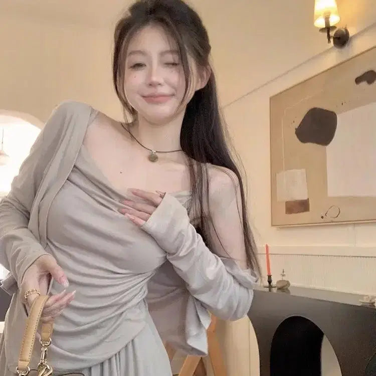 [BUNJANG] Beige Cardigan, Camisole, and Wide Pants Three-Piece Set / 당일발송) 새상품 베이지 가디건 나시 와이드팬츠 쓰리피스 세트