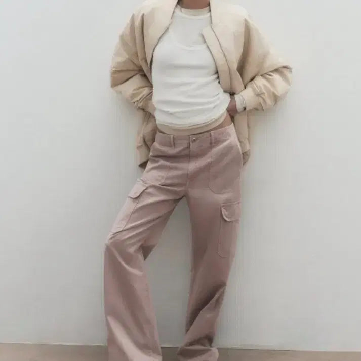 [BUNJANG] ZARA TRF Cargo Straight High-Waist Cargo Pants Pink / 자라 trf cargo 스트레이트 하이웨스트 카고 팬츠 핑크