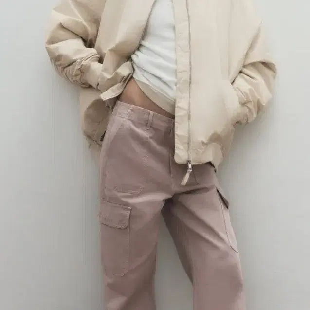 [BUNJANG] ZARA TRF Cargo Straight High-Waist Cargo Pants Pink / 자라 trf cargo 스트레이트 하이웨스트 카고 팬츠 핑크
