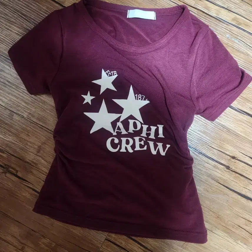 [BUNJANG] APHI CREW Wine Short Sleeve T-Shirt / APHI CREW 와인색 반팔 티셔츠