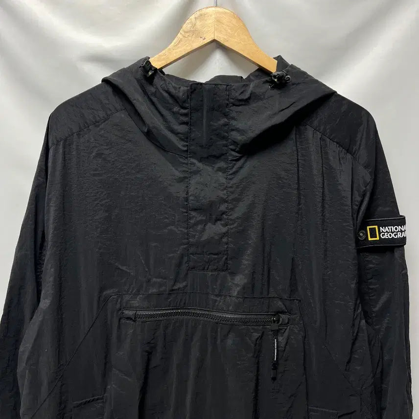 [BUNJANG] National Geographic Patch Black Windbreaker Anorak Half-Zip XL / [정품/XL] 내셔널지오그래픽 와펜 블랙 바람막이 아노락 반집업