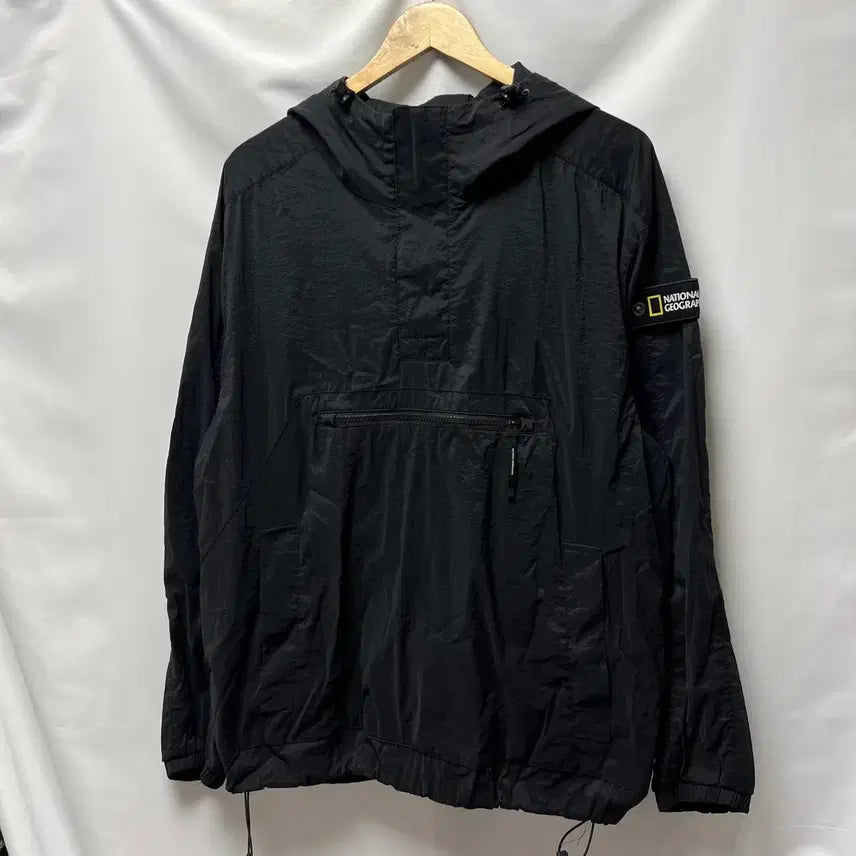 [BUNJANG] National Geographic Patch Black Windbreaker Anorak Half-Zip XL / [정품/XL] 내셔널지오그래픽 와펜 블랙 바람막이 아노락 반집업