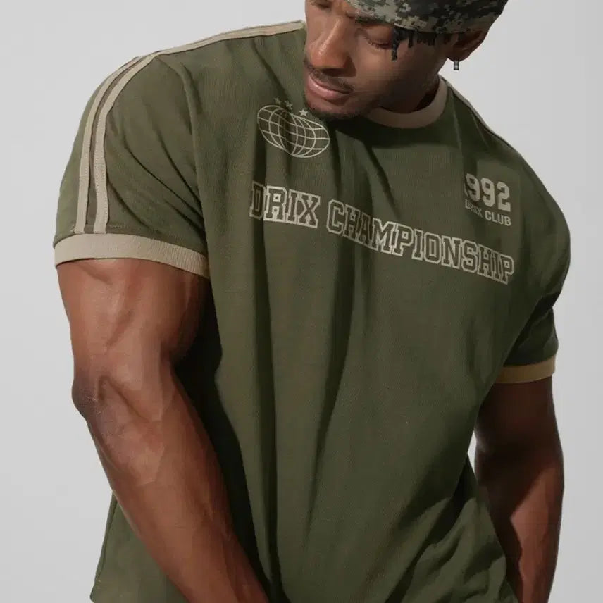 [BUNJANG] Driks Muscle Fit Track Line Ringer Half Sleeve T-shirt / 드릭스 머슬핏 트랙 라인 링거 하프 슬리브 머슬핏 반팔티, 링거티