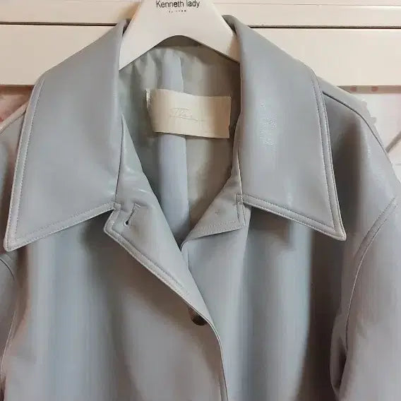 [BUNJANG] Leather Jacket Sky Blue / 레더자켓/66-77
