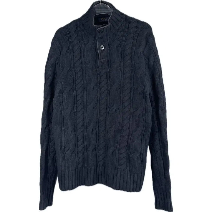 [BUNJANG] Polo Ralph Lauren Merino Wool Half Collar Neck Cable Knit Sweater - Size S / [S] 폴로 랄프로렌 메리노 울 하프 카라넥 버튼 꽈배기 니트