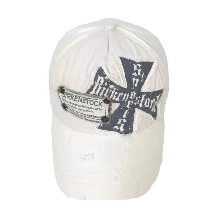 [BUNJANG] Birkenstock Iron Cross Y2K Distressed Baseball Cap / 버켄스탁 아이언크로스 Y2K 데미지 볼캡