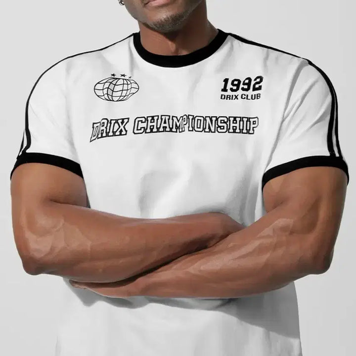 [BUNJANG] Driks Muscle Fit Track Line Ringer Half Sleeve T-Shirt / 드릭스 머슬핏 트랙 라인 링거 하프 슬리브 머슬핏 반팔티, 링거티