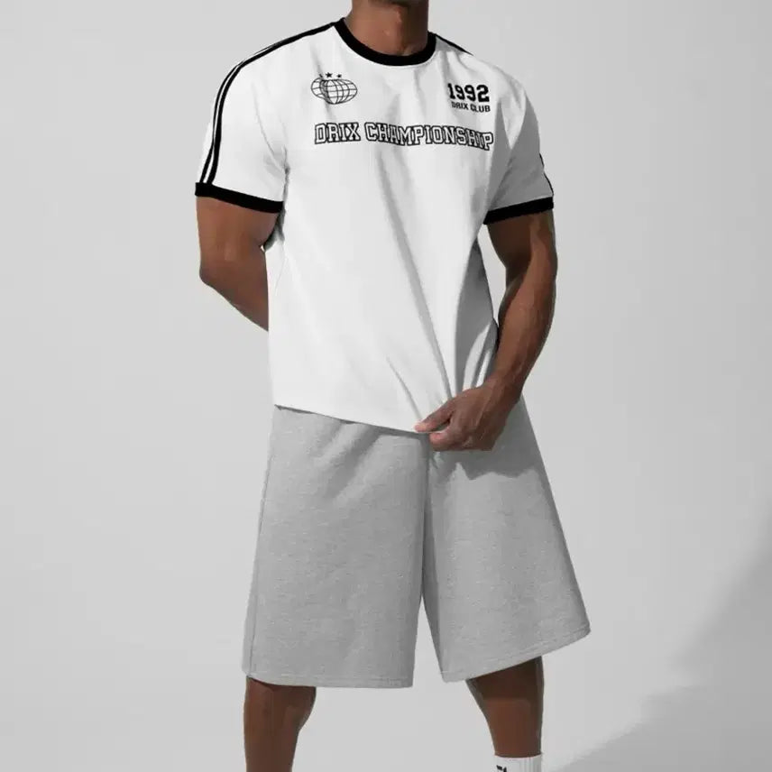 [BUNJANG] Driks Muscle Fit Track Line Ringer Half Sleeve T-Shirt / 드릭스 머슬핏 트랙 라인 링거 하프 슬리브 머슬핏 반팔티, 링거티
