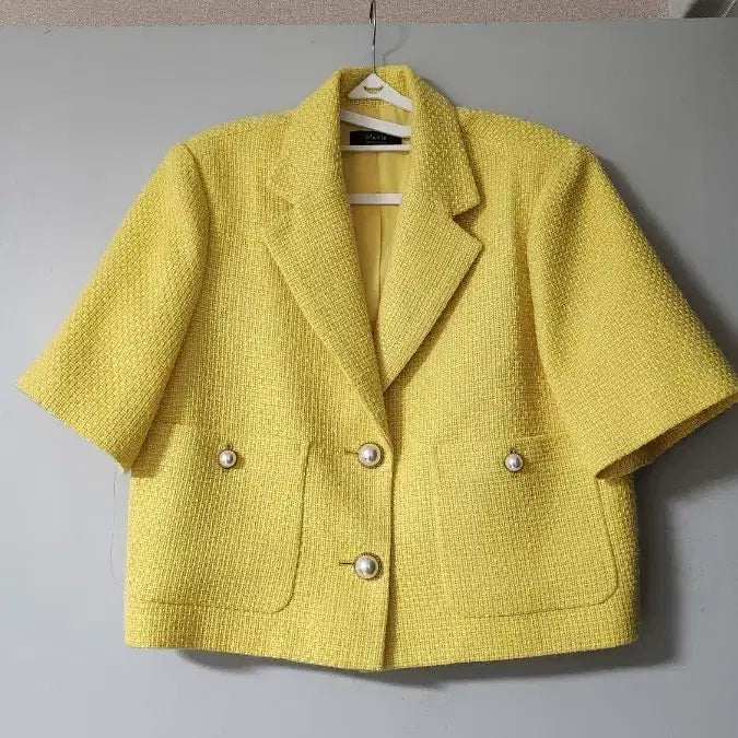 [BUNJANG] Yellow Tweed Short-Sleeve Jacket / 노랑색 트위드 반팔 자켓 새상품