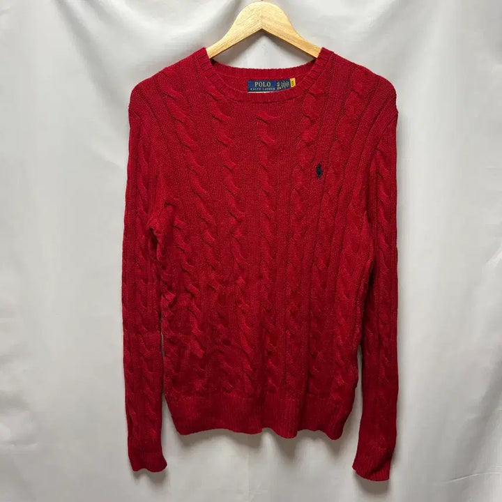 [BUNJANG] Polo Ralph Lauren Red Cable Knit Sweater (Size XS) / [QR정품/XS] 폴로 랄프로렌 레드 케이블 꽈배기 니트