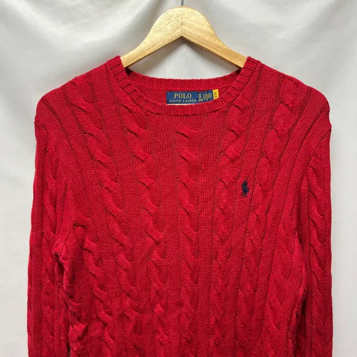 [BUNJANG] Polo Ralph Lauren Red Cable Knit Sweater (Size XS) / [QR정품/XS] 폴로 랄프로렌 레드 케이블 꽈배기 니트