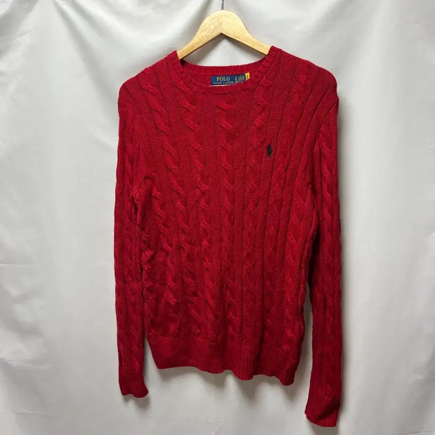 [BUNJANG] Polo Ralph Lauren Red Cable Knit Sweater (Size XS) / [QR정품/XS] 폴로 랄프로렌 레드 케이블 꽈배기 니트