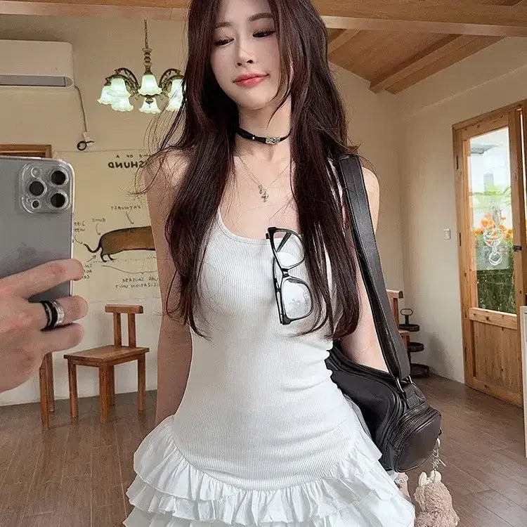 [BUNJANG] Ruffle Mini Dress / 당일발송) 새상품 캉캉 프릴 슬림 나시 미니원피스