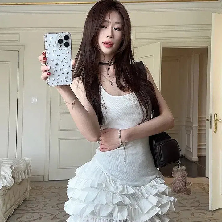 [BUNJANG] Ruffle Mini Dress / 당일발송) 새상품 캉캉 프릴 슬림 나시 미니원피스