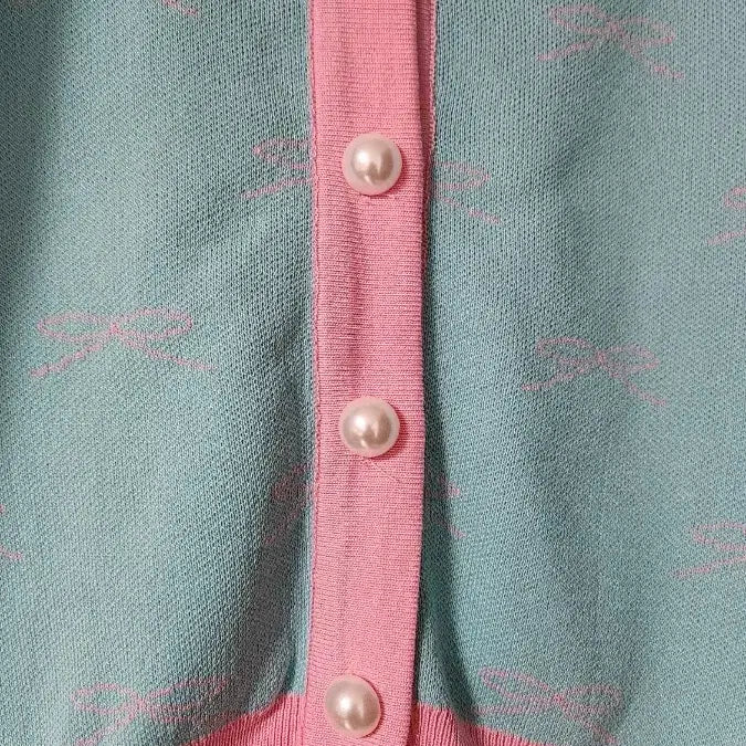 [BUNJANG] Pearl Button Puff Sleeve Cardigan Pink/Mint / 반팔 진주 버튼 가디건 핑크/민트 어깨퍼프 새상품