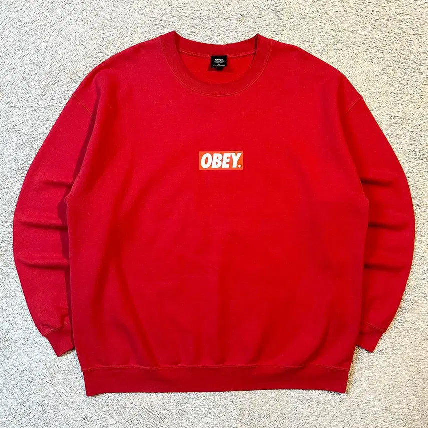 [BUNJANG] OBEY Spellout Box Logo Sweatshirt Red XL / [XL] 오베이 OBEY 스펠아웃 박스로고 맨투맨 레드