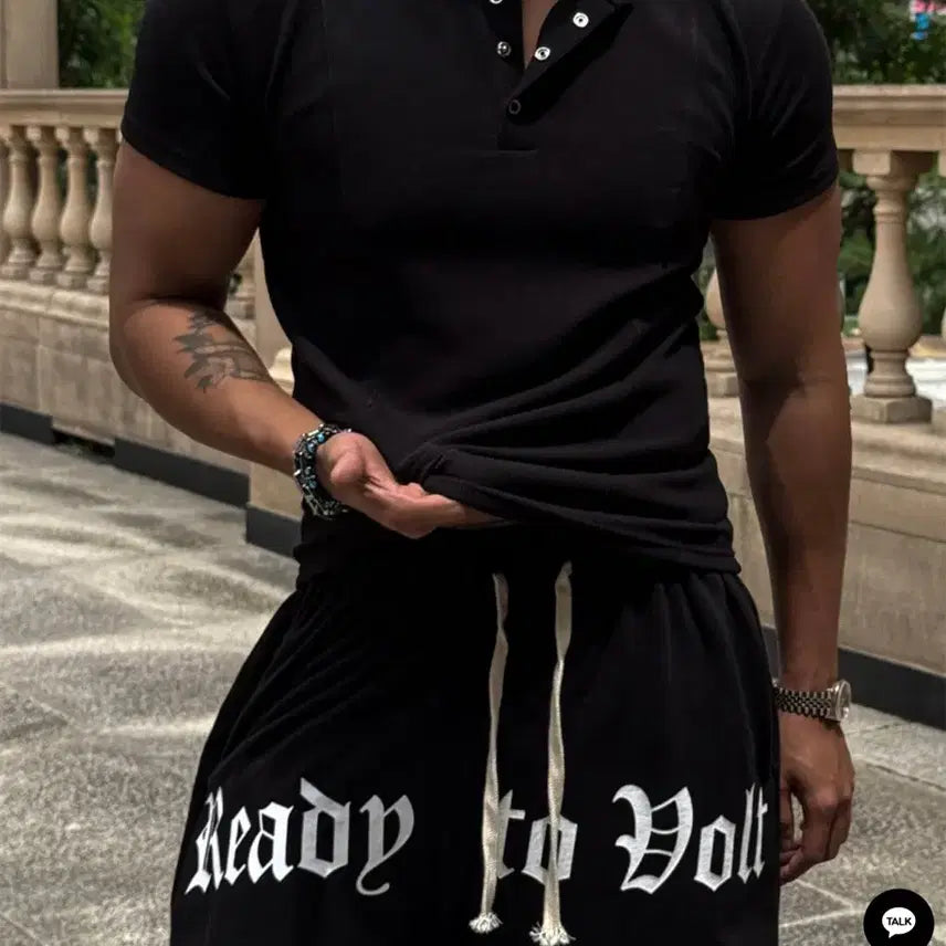 [BUNJANG] Double Curve Snap Henley Ribbed Short Sleeve Muscle Fit T-Shirt / (새상품) 더블 커브 스냅 헨리넥 골지 반팔 머슬핏 반팔