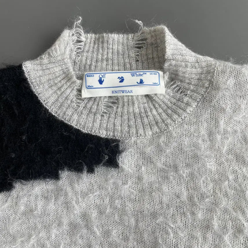 [BUNJANG] Off-White Logo Punk Mohair Wool Knit (M) / [M] 오프화이트 로고 펑크 모헤어 울 니트 QR인증