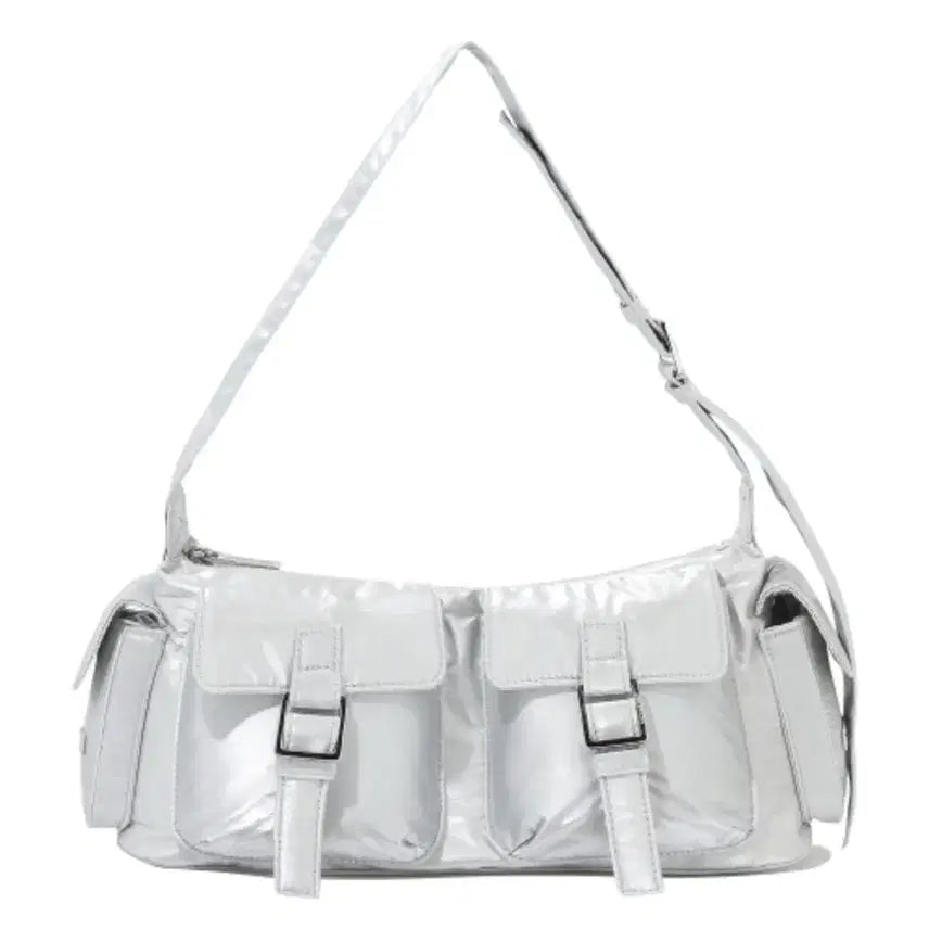 [BUNJANG] Covernat Cloverheart Glossy Two Pocket Shoulder Bag Silver / 커버낫 우먼 COVERNAT 클로버하트 글로시 투포켓 숄더백 Silver