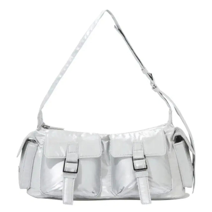 [BUNJANG] Covernat Cloverheart Glossy Two Pocket Shoulder Bag Silver / 커버낫 우먼 COVERNAT 클로버하트 글로시 투포켓 숄더백 Silver