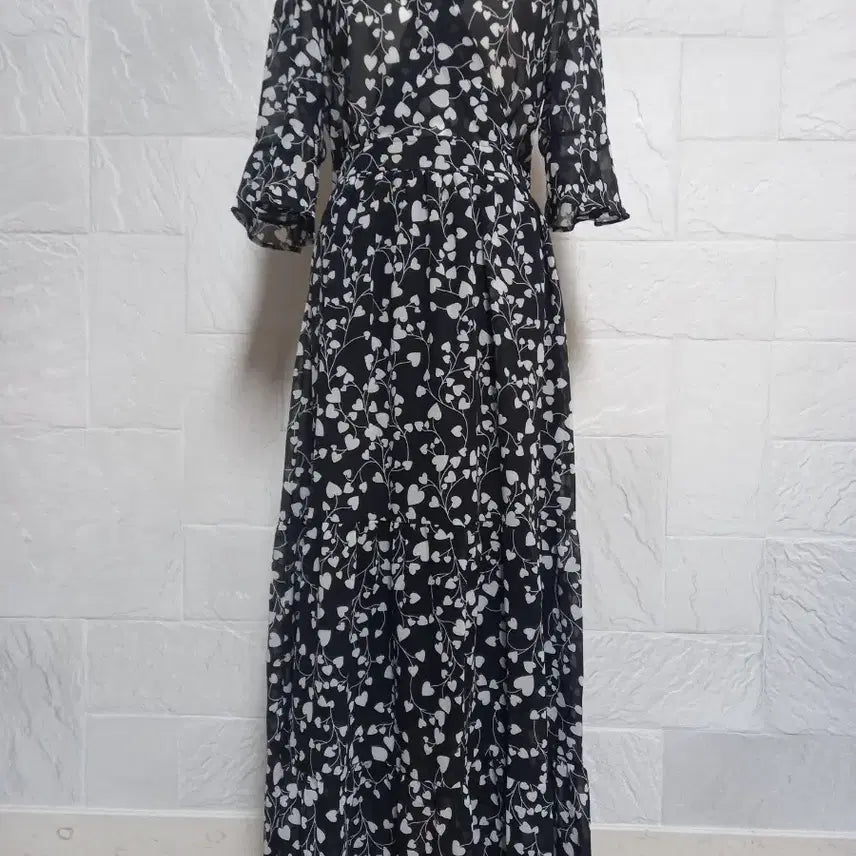 [BUNJANG] Chiffon Long Dress with Ruffle Detail / 쉬폰 롱 원피스
