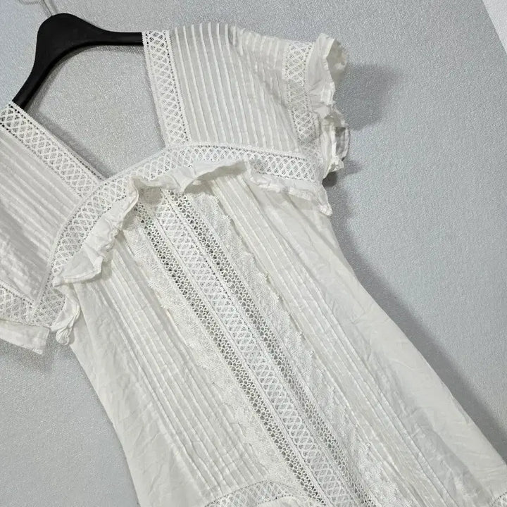 [BUNJANG] V-Neck Eyelet Cotton Midi Dress (Size 55) / 브이넥 아일렛 아사면원피스 55