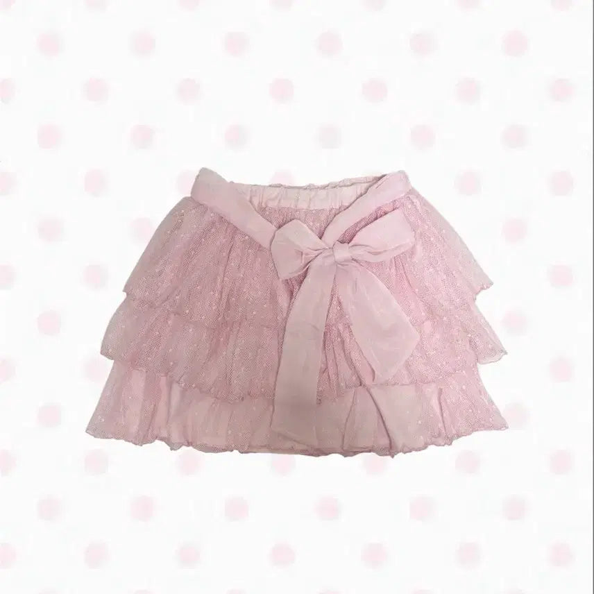 [BUNJANG] Hime Gyaru Dot Lace Skirt / 히메갸루 러블리 딸기우유 연핑크 도트 레이스 스커트