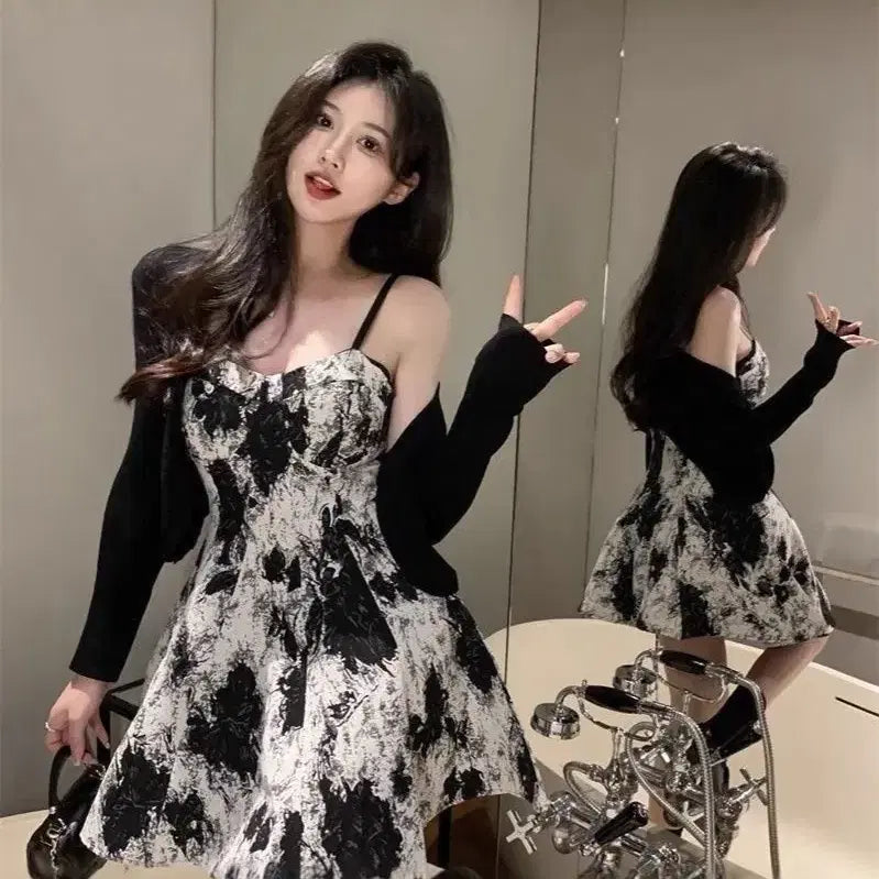 [BUNJANG] Pattern Flare Mini Dress / 당일발송) 새상품 블랙 화이트 패턴 플레어 미니원피스