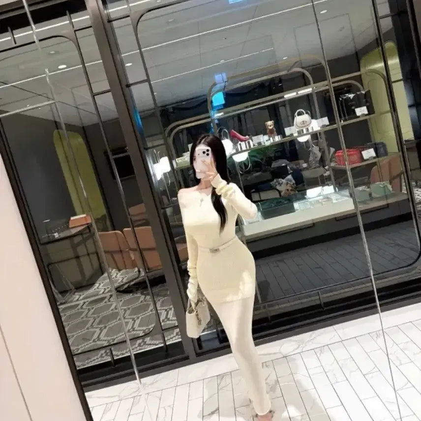 [BUNJANG] Ivory Ribbed Knit Long Dress / (새상품) 아이보리 골지 니트 롱 원피스