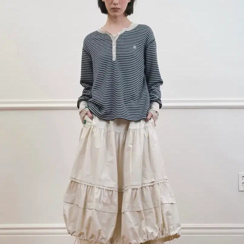 [BUNJANG] No Contents Shirring Mesh Skirt Cream / 노컨텐츠 셔링 메쉬 스커트 크림