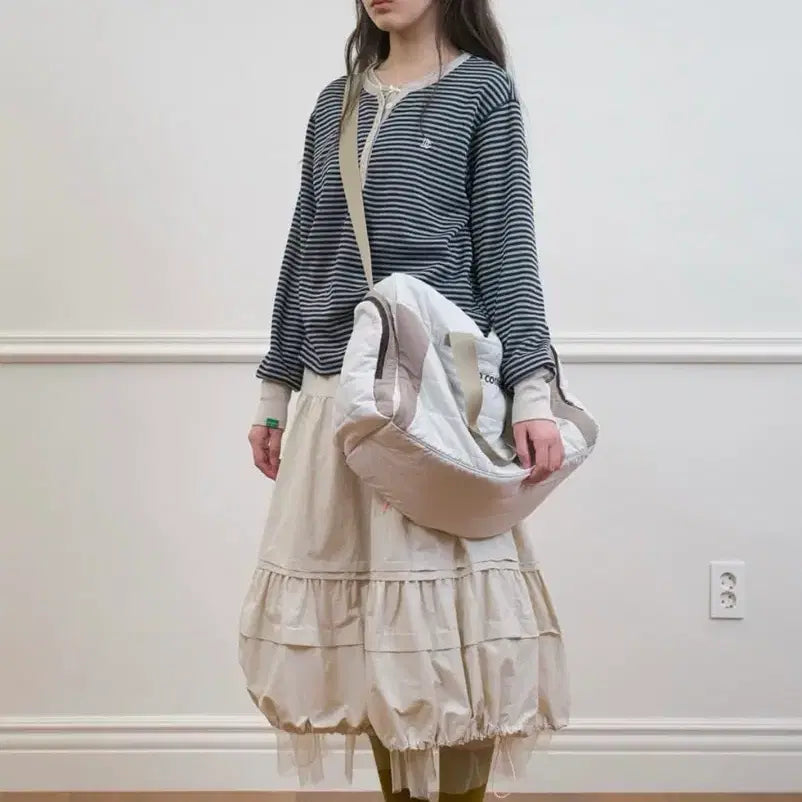 [BUNJANG] No Contents Shirring Mesh Skirt Cream / 노컨텐츠 셔링 메쉬 스커트 크림