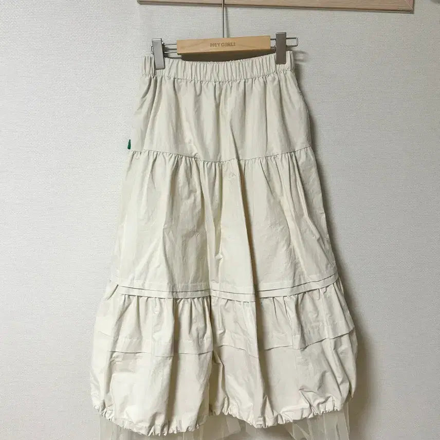 [BUNJANG] No Contents Shirring Mesh Skirt Cream / 노컨텐츠 셔링 메쉬 스커트 크림