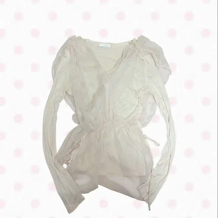 [BUNJANG] Aphrodite Chiffon Blouse Long Sleeve Shirring Ivory / 쉬폰 아이보리 시스루 블라우스 셔링 긴팔 티