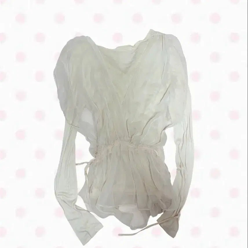 [BUNJANG] Aphrodite Chiffon Blouse Long Sleeve Shirring Ivory / 쉬폰 아이보리 시스루 블라우스 셔링 긴팔 티