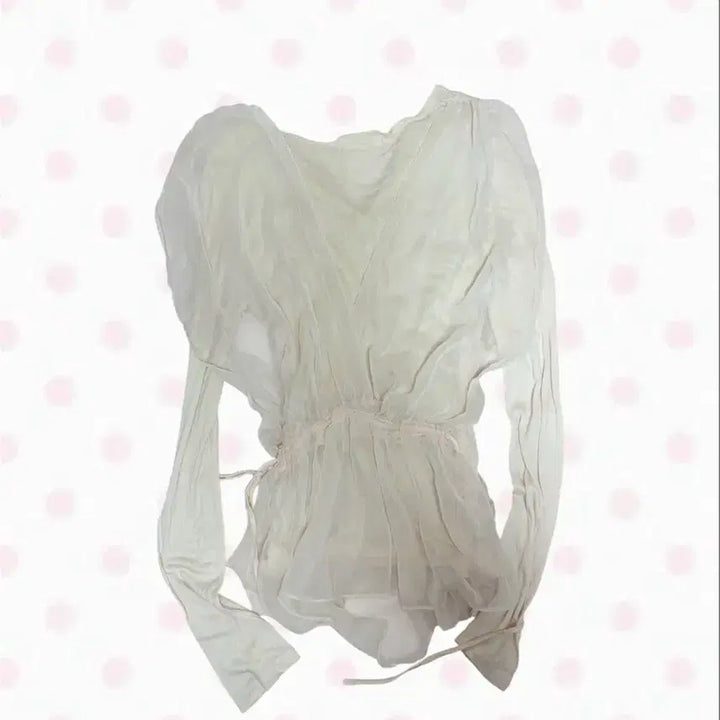 [BUNJANG] Aphrodite Chiffon Blouse Long Sleeve Shirring Ivory / 쉬폰 아이보리 시스루 블라우스 셔링 긴팔 티
