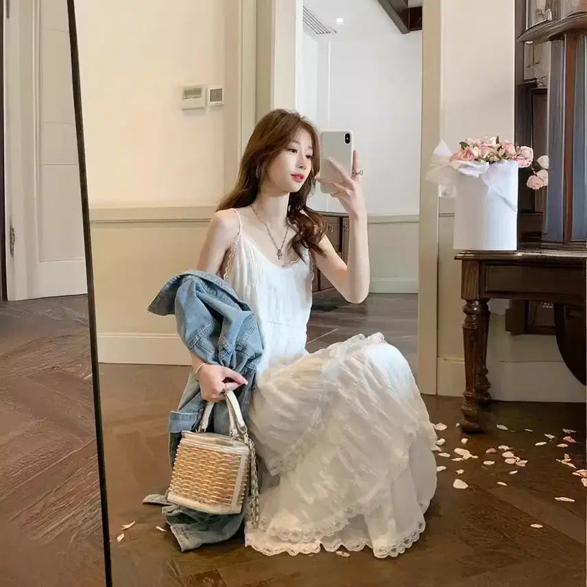 [BUNJANG] Lace Tiered Long Dress / 당일발송) 새상품 레이스 캉캉 롱원피스