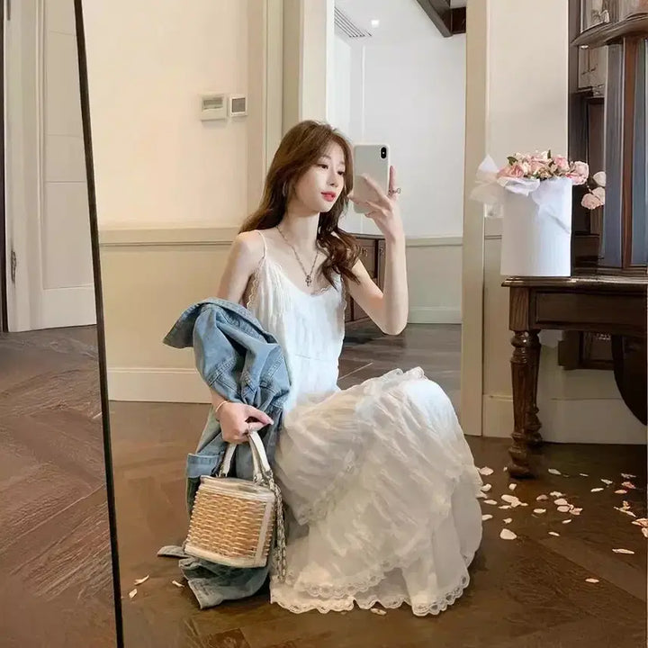 [BUNJANG] Lace Tiered Long Dress / 당일발송) 새상품 레이스 캉캉 롱원피스