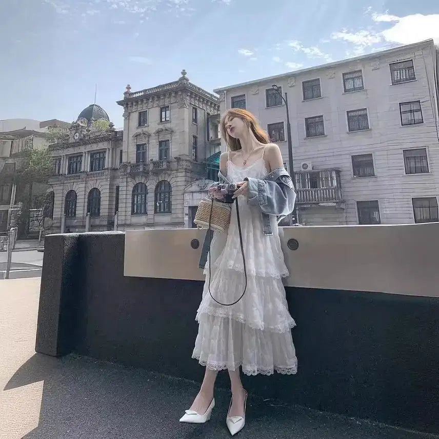 [BUNJANG] Lace Tiered Long Dress / 당일발송) 새상품 레이스 캉캉 롱원피스