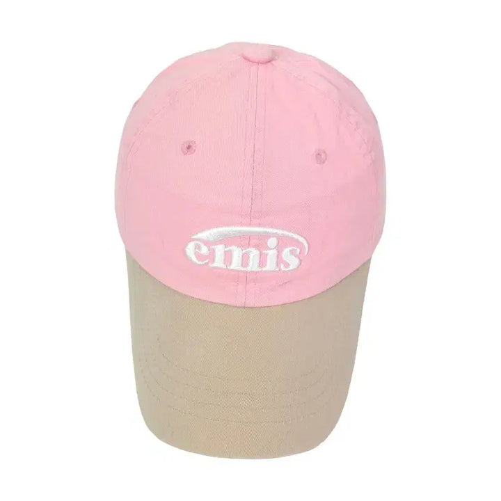 [BUNJANG] EMIS Color-Blocked Two-Tone Ball Cap (Pink/Beige) / 이미스 배색 투톤 핑크 베이지 볼캡