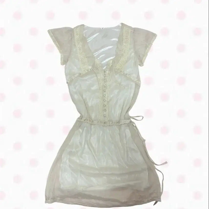 [BUNJANG] Fairy Ivory Frill Lace Mini Dress / 페어리 아이보리 프릴 레이스 미니 원피스