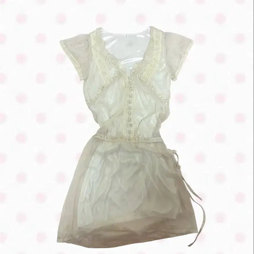 [BUNJANG] Fairy Ivory Frill Lace Mini Dress / 페어리 아이보리 프릴 레이스 미니 원피스