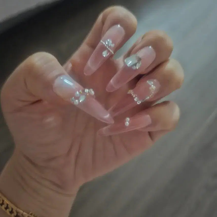 [BUNJANG] Nail Tips Set (S-M) - Various Designs with Glitter &amp; Charms / 네일팁 일괄판매 s~m 쿨거부탁두려용
