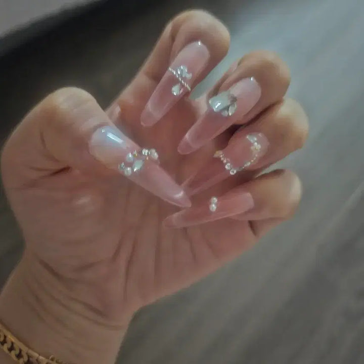 [BUNJANG] Nail Tips Set (S-M) - Various Designs with Glitter &amp; Charms / 네일팁 일괄판매 s~m 쿨거부탁두려용