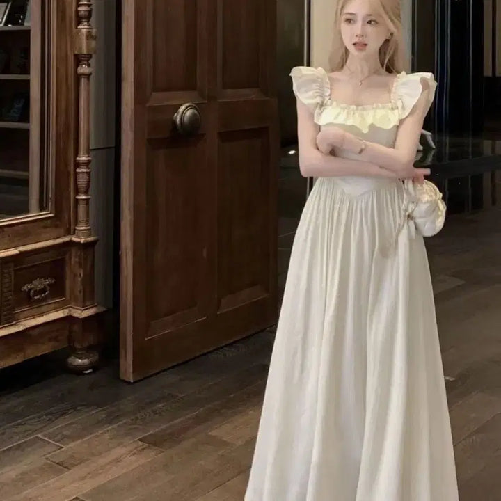 [BUNJANG] Frill Square Neck Long Dress / 당일발송) 새상품 프릴 스퀘어넥 롱원피스