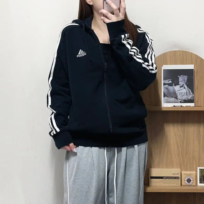 [BUNJANG] Adidas Black Three-Stripes Hoodie L / [정품] 아디다스 블랙 삼선 후집 [ L ]