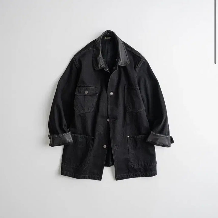 [BUNJANG] BEHIVE 26SS Washed Leather Collar Coverall Black / 비헤비어 / 26SS 워시드 레더 카라 커버올 블랙 / 4