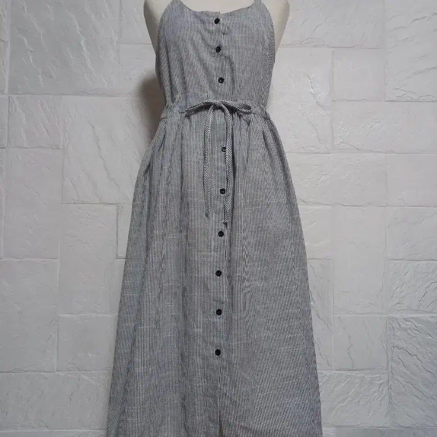 [BUNJANG] Stripe Linen Blend Dress + Cotton T-Shirt Set / 스트라이프  원피스 + 반팔티 세트