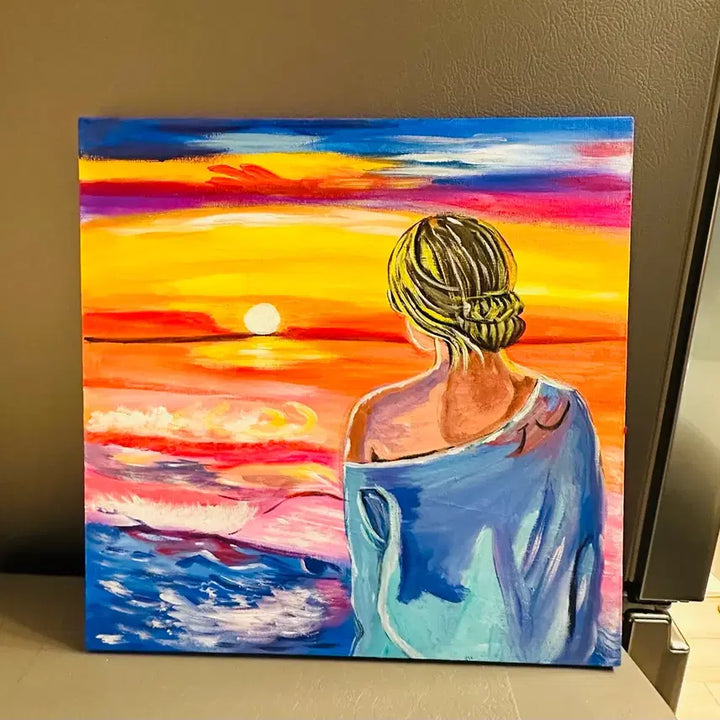 [BUNJANG] Woman at Sunset Beach Canvas Oil Painting / 해변일몰의여인(캔버스)
