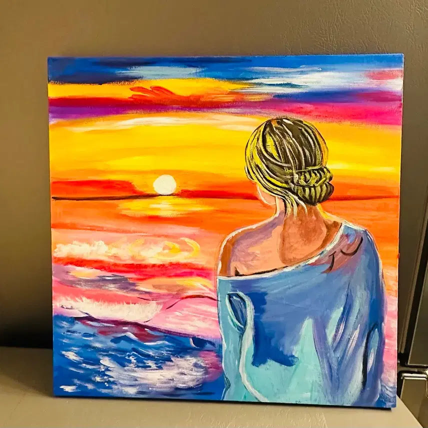 [BUNJANG] Woman at Sunset Beach Canvas Oil Painting / 해변일몰의여인(캔버스)